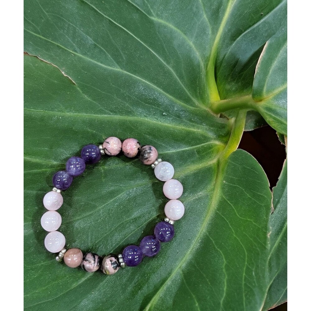 Self-Love Gemstone Bracelet, Amethyst, Rose Quartz & Rhodonite